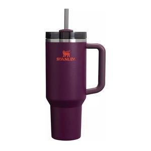 Plum 40oz Stanley tumbler cup with lid and straw orange accent